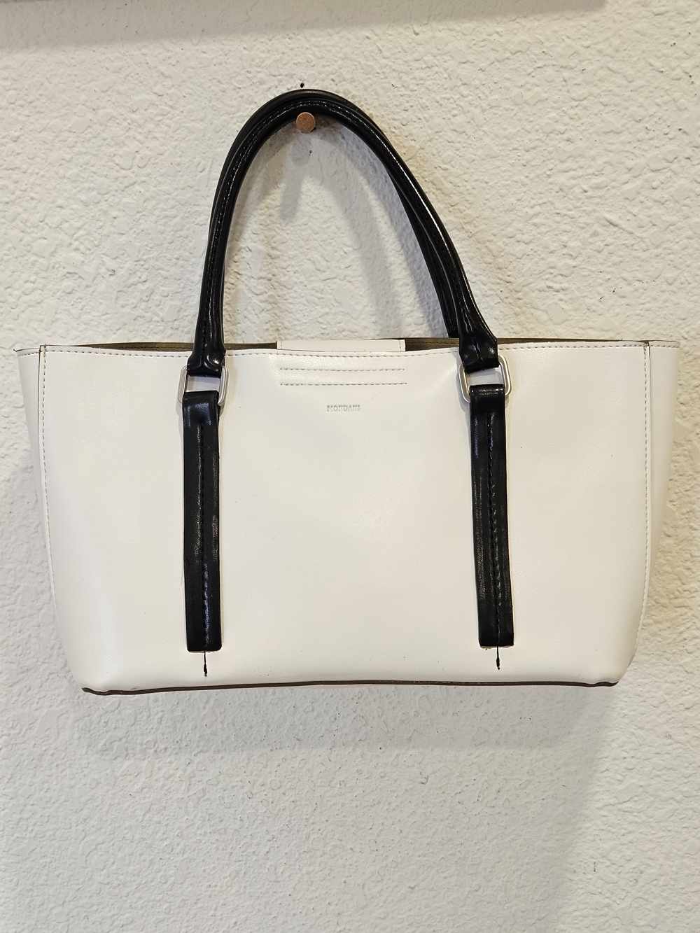 Mondani New York Colorblock Two-Tone Tote Bag (White / Black)